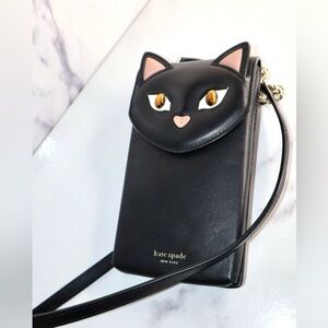 Kate Spade Black Cat Meow North South Phone Crossbody Purse